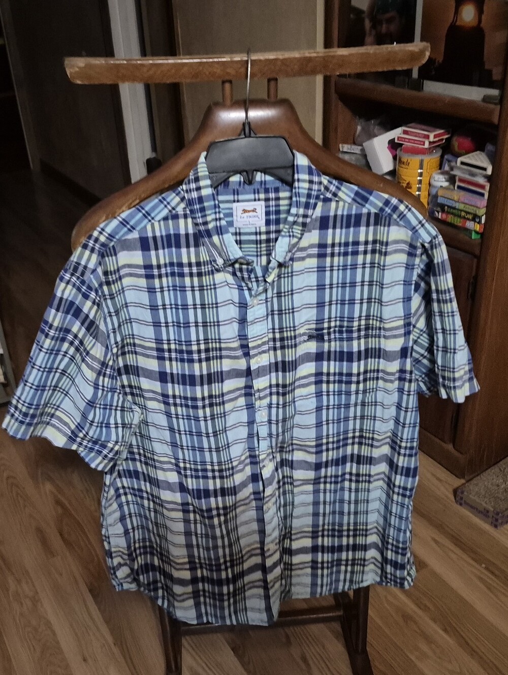 Le Tigre Blue and White Plaid Short-Sleeve Button-Down Shirt